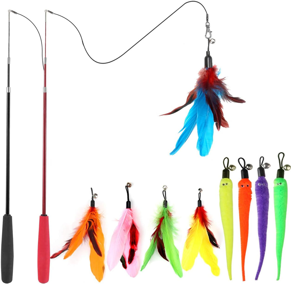 11-Piece Interactive Cat Feather Wand Toy Set for Indoor Cats