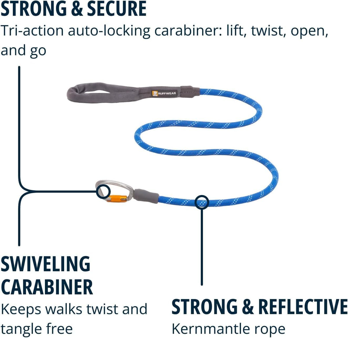 Rope Dog Leash with Locking Carabiner Clip for Dogs, Blue
