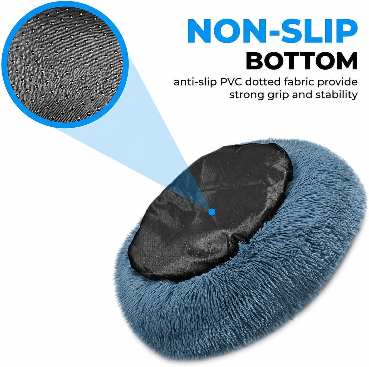 Faux Fur Round Donut Pet Sleeping Bed, Washable, Navy Grey