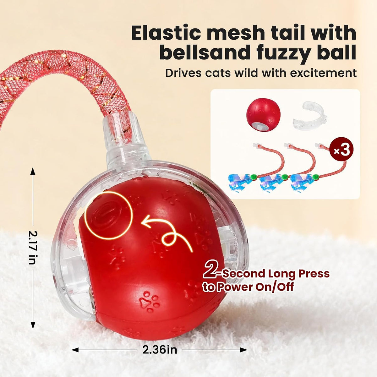 Automatic Interactive Motion Cat Ball Toy for Indoor Play, Red