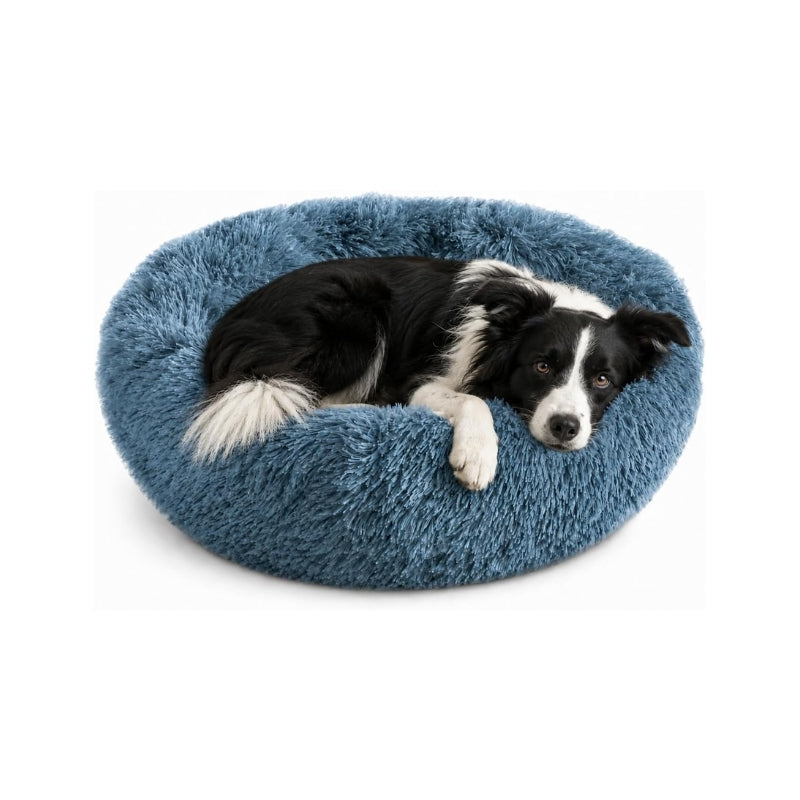 Faux Fur Round Donut Pet Sleeping Bed, Washable, Navy Grey