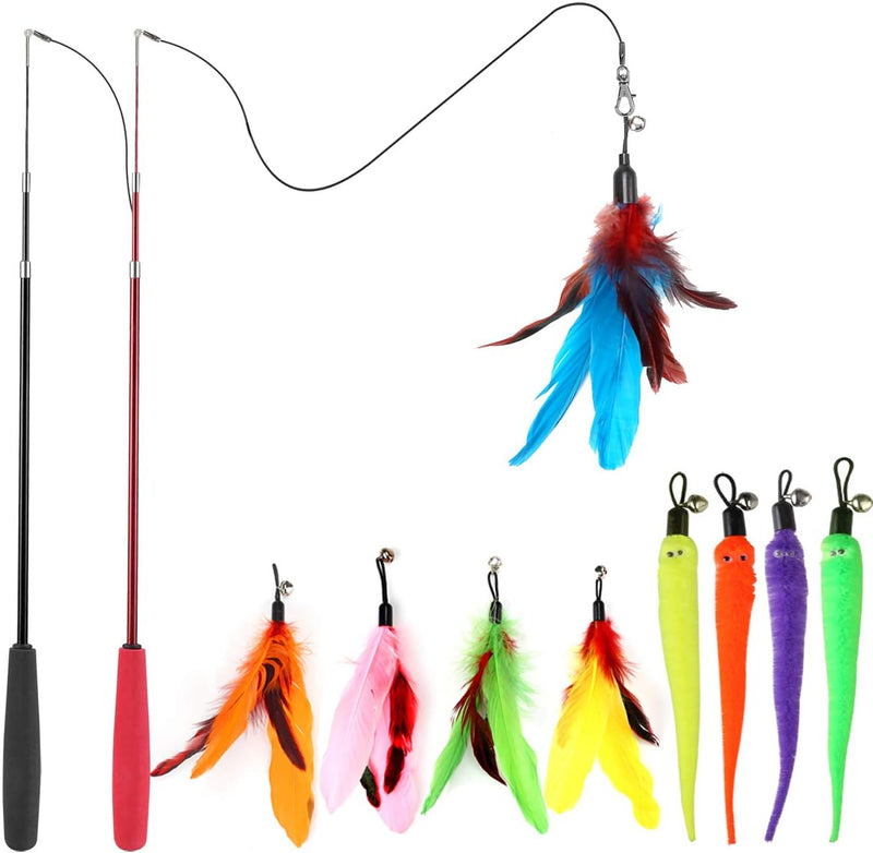11-Piece Interactive Cat Feather Wand Toy Set for Indoor Cats