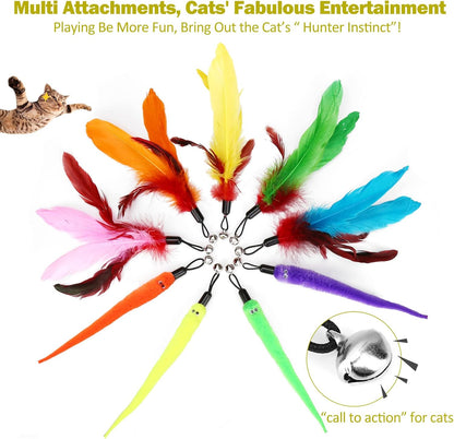 11-Piece Interactive Cat Feather Wand Toy Set for Indoor Cats