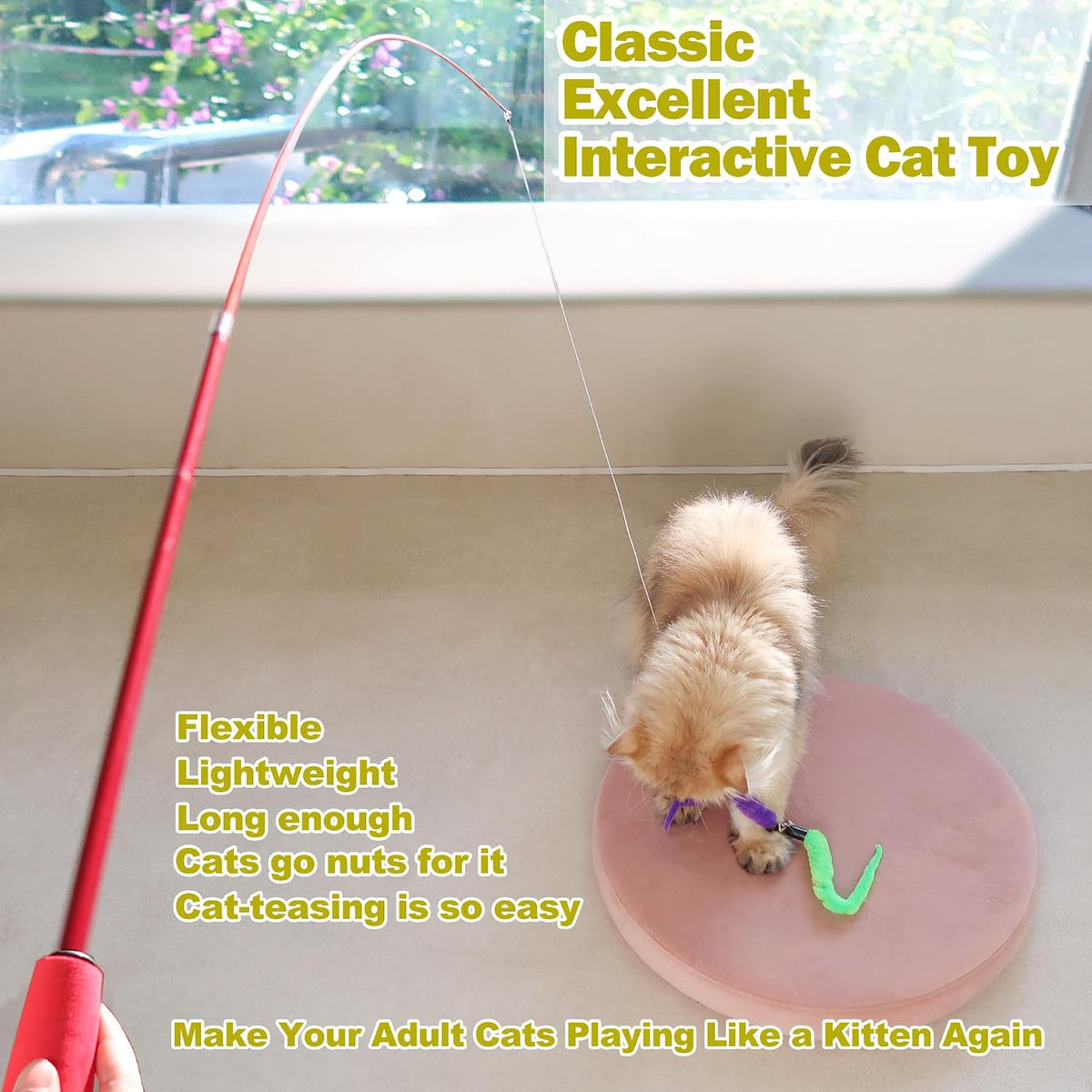 11-Piece Interactive Cat Feather Wand Toy Set for Indoor Cats