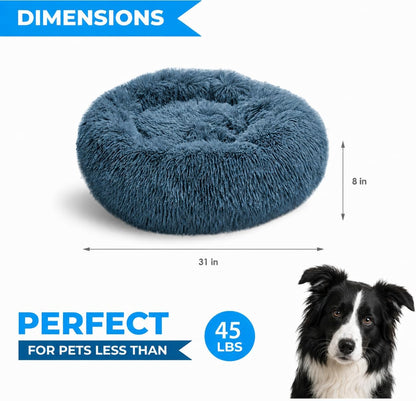 Faux Fur Round Donut Pet Sleeping Bed, Washable, Navy Grey