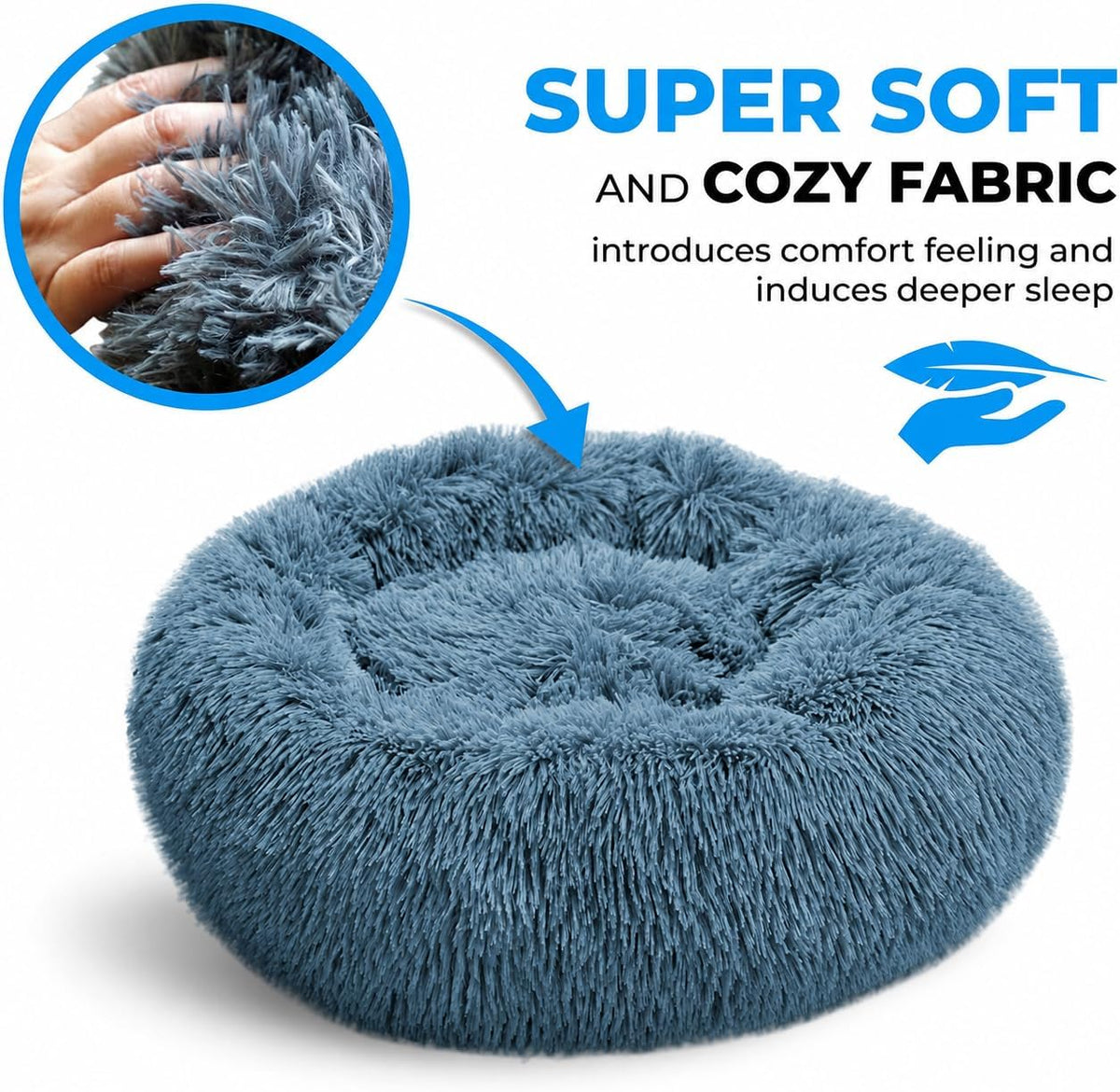 Faux Fur Round Donut Pet Sleeping Bed, Washable, Navy Grey